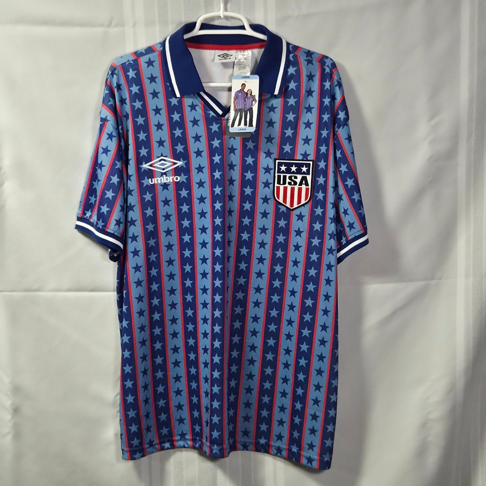 Umbro Soccer Jersey Mens L Blue USA Stars Stripes Retro 1994 UMBR020AUYSCP24